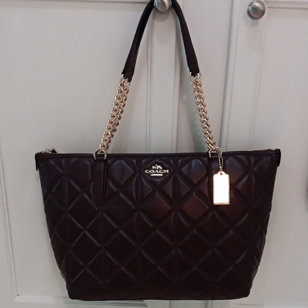 Coach Brown and Gold Quilted Shoulder Bag